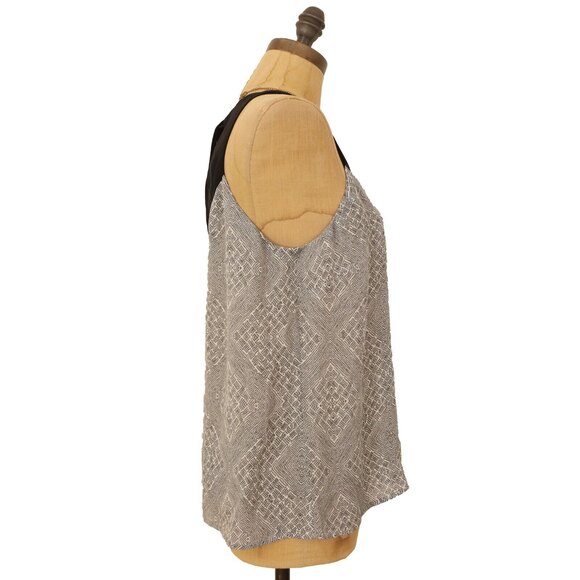 A.L.C. Semi Sheer Silk Blouse M Sleeveless Floral Geo Black White Top NWT B11 - Picture 2 of 5